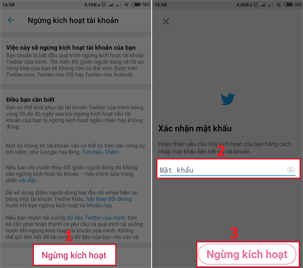 Phương pháp thực hiện việc xóa tài khoản Twitter trên điện thoại